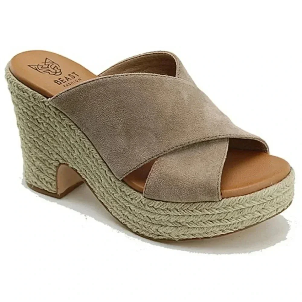 New! Espadrille Platform Crisscross Strap Slip On Wedge Heel Jute Suede …
